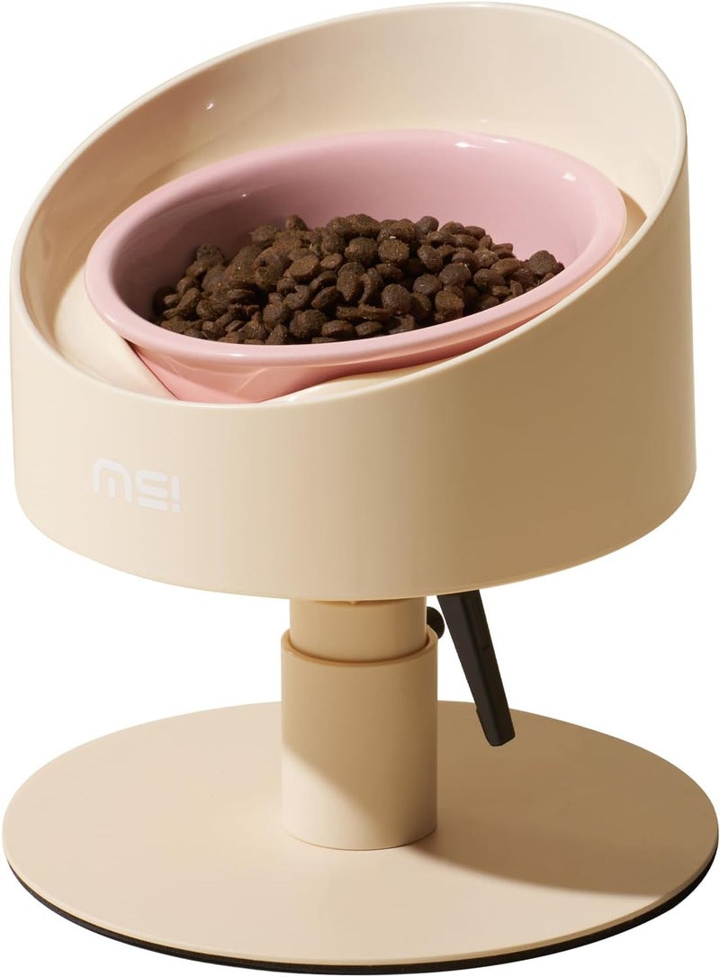 MS!MAKE SURE Adjustable Raised Cat Bowls, Ceramic Elevated Cat Bowls, Pet Bowl with Anti - Slip Rubber Pad, Leak - Proof, Lead & Cadmium Free, Whisker - Friendly, for All Life Stages of Age Pink - Image 1